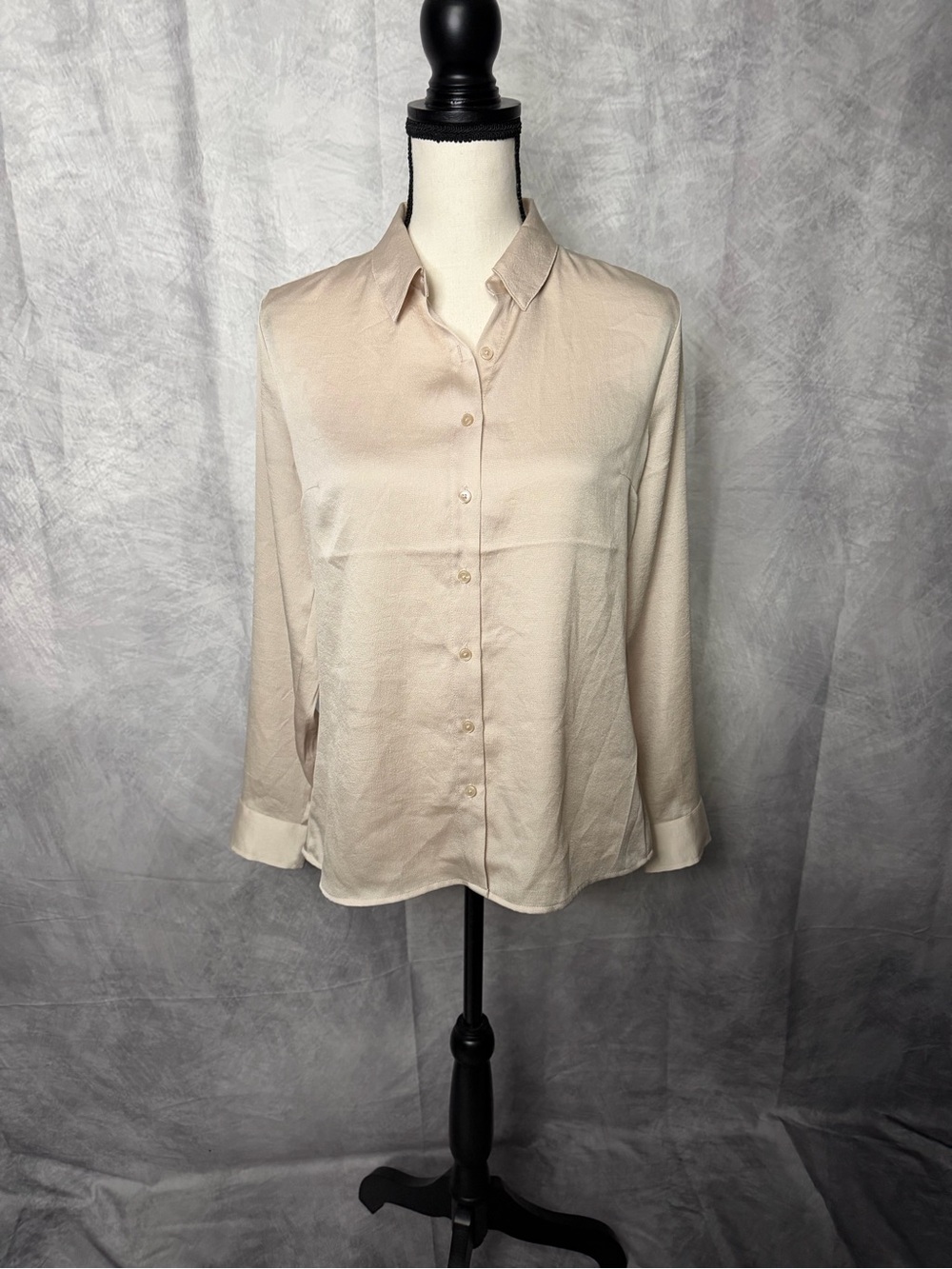 Express Gold Button-Down Satin Shirt with Roll Tab Sleeves